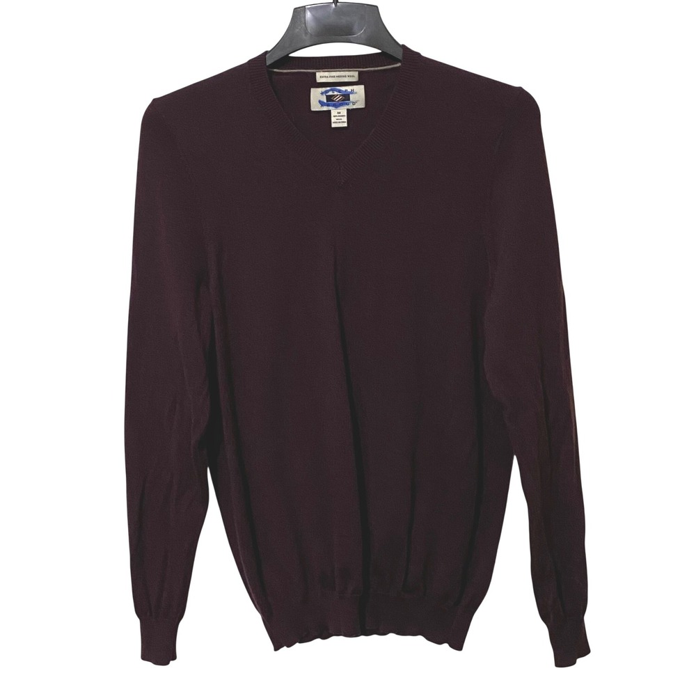 Extra Fine Merino Wool V-Neck Mens Sweater M Purple‎ Dark Academia Preppy Casual